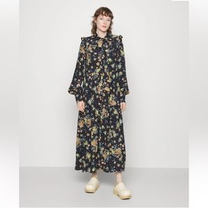 ALIGNE Gennan Black Floral Spot Long-Sleeve Button-Down Tiered Maxi Dress